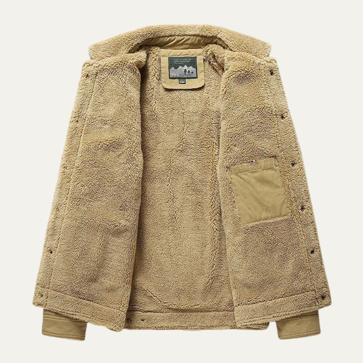 Beau | Men's Sherpa Lined Utility Jacket Beige With Pockets