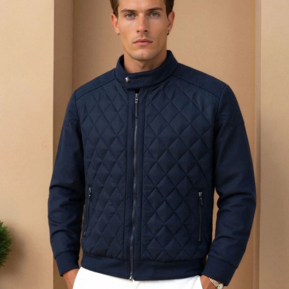 Beau | Men's Quilted Jacket Navy Blue Lightweight Zip Up