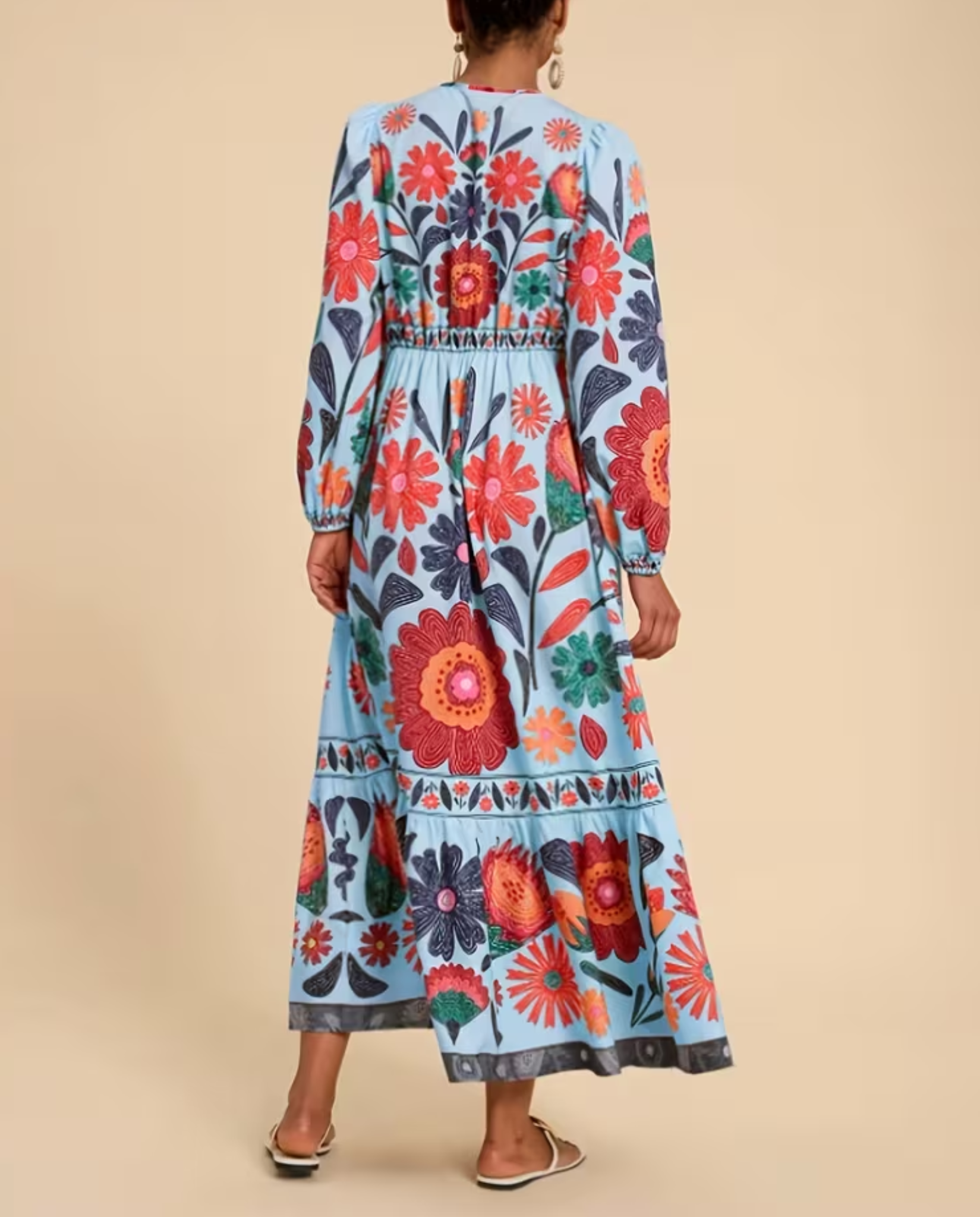 Rue | Women's Floral Maxi Dress Puff Long Sleeves