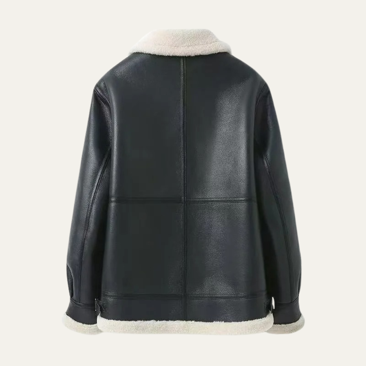 Ezra | Men's Sherpa Lined Leather Jacket Black Cream Collar
