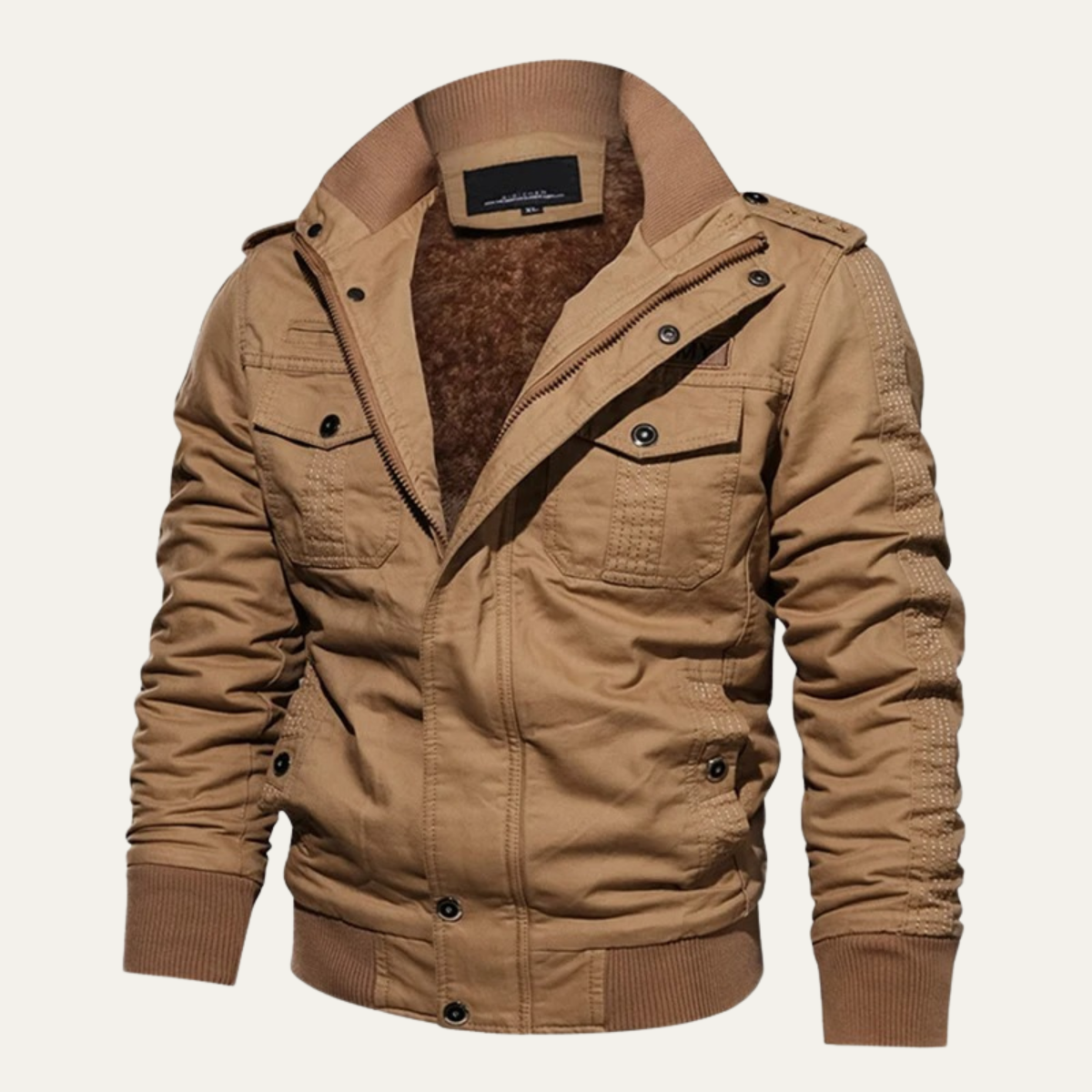 Axel | Men's Casual Quilted Bomber Jacket Beige Sherpa Lined