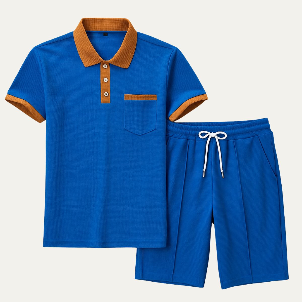 Beau | Men's Sweatsuit Cream Polo Shirt Shorts Set