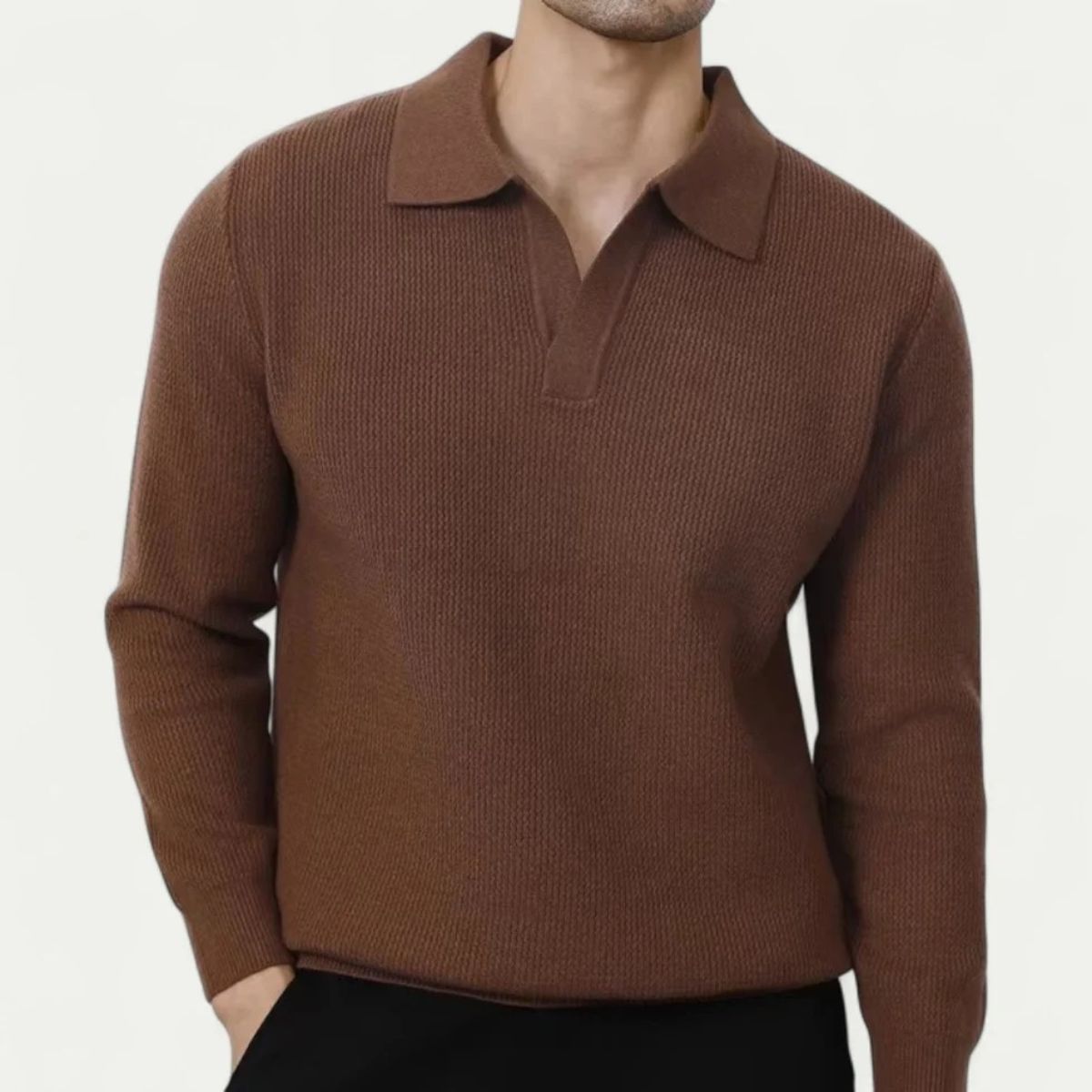 Beau | Men's Ribbed Polo Collar Sweater Gray Long Sleeve