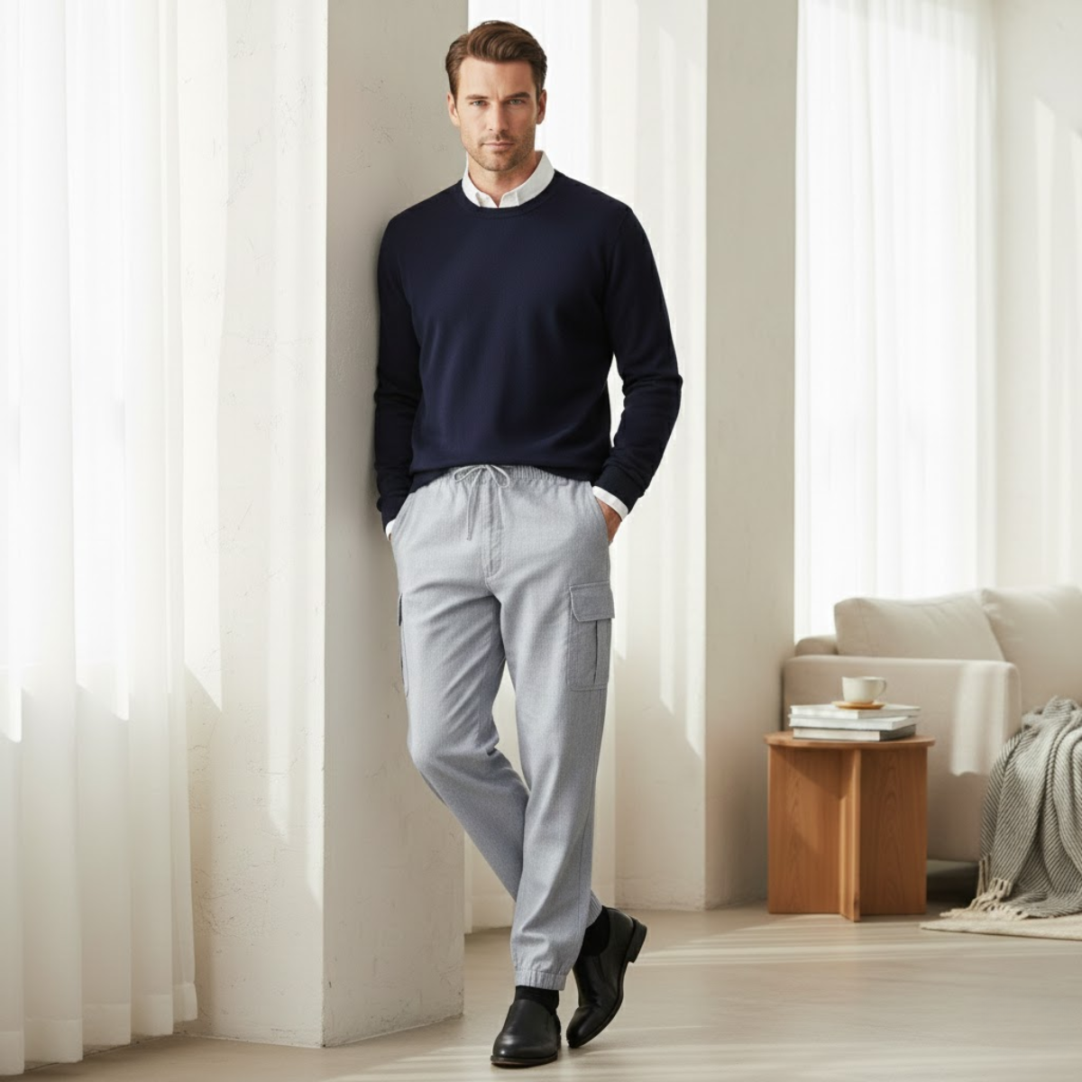 Jude | Men's Cargo Pants Light Gray Relaxed Fit Multi Pocket