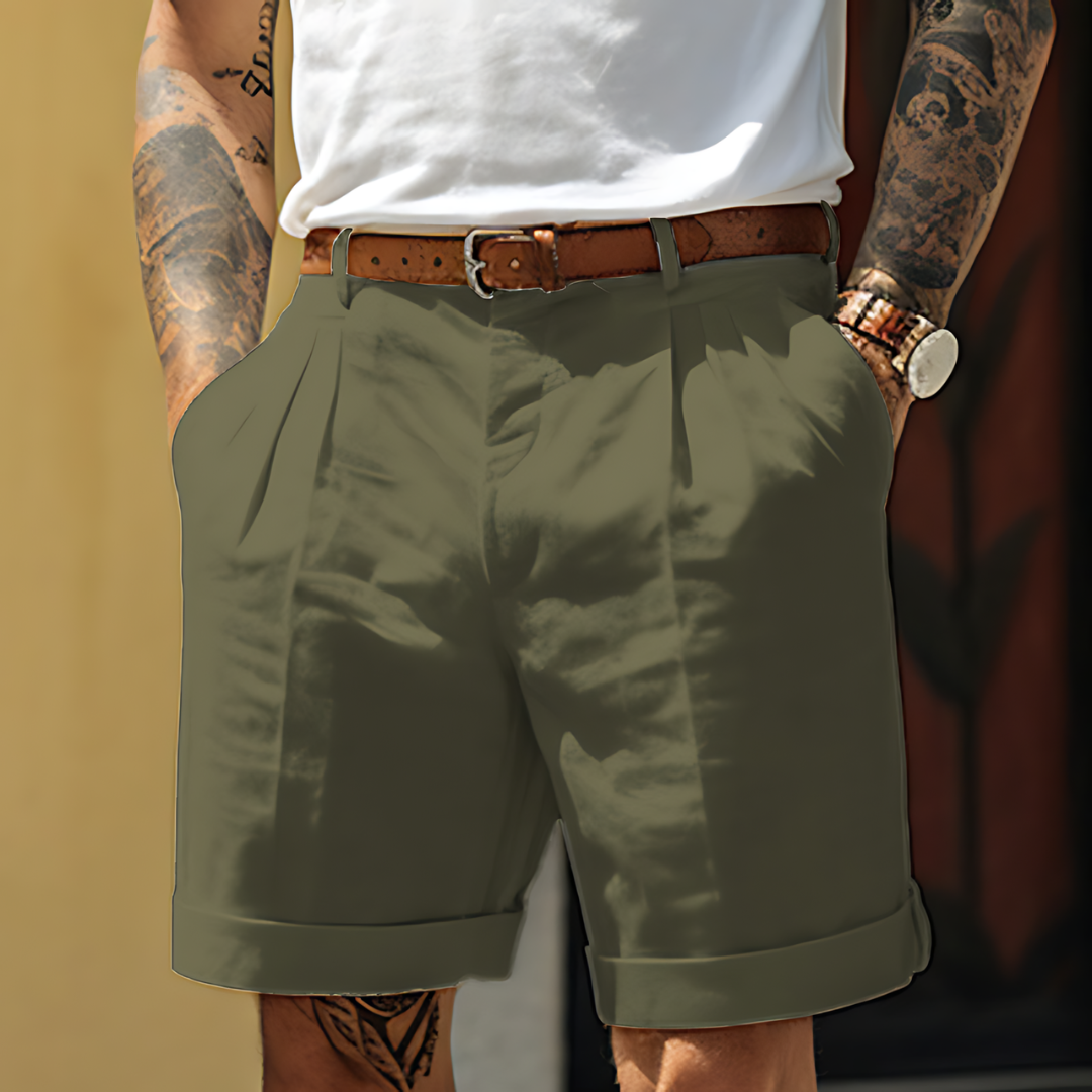 Rowan | Men's Tailored Linen Shorts Cream Pleated