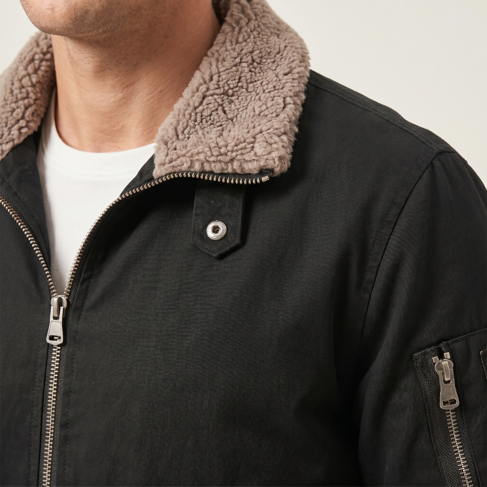 Dama Washington Sage men's black bomber jacket sherpa lined warm winter - view 3