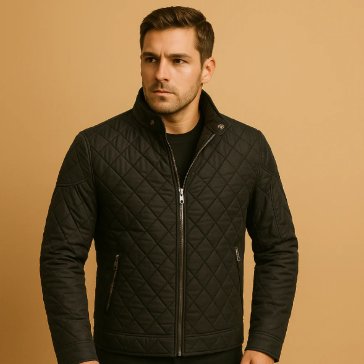 Axel | Men's Quilted Jacket Navy Zip Pockets