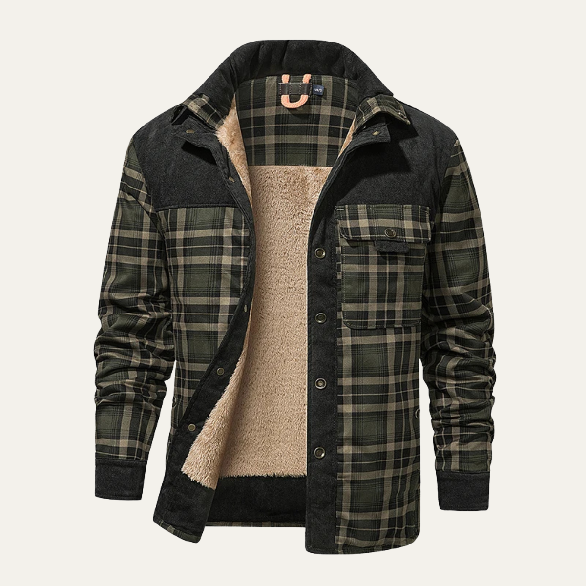 Jasper | Men's Plaid Sherpa Jacket Olive Black With Fleece Lining