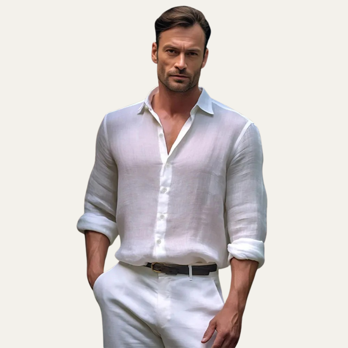 Kai | Men's Linen Shirt White Button Up Long Sleeve