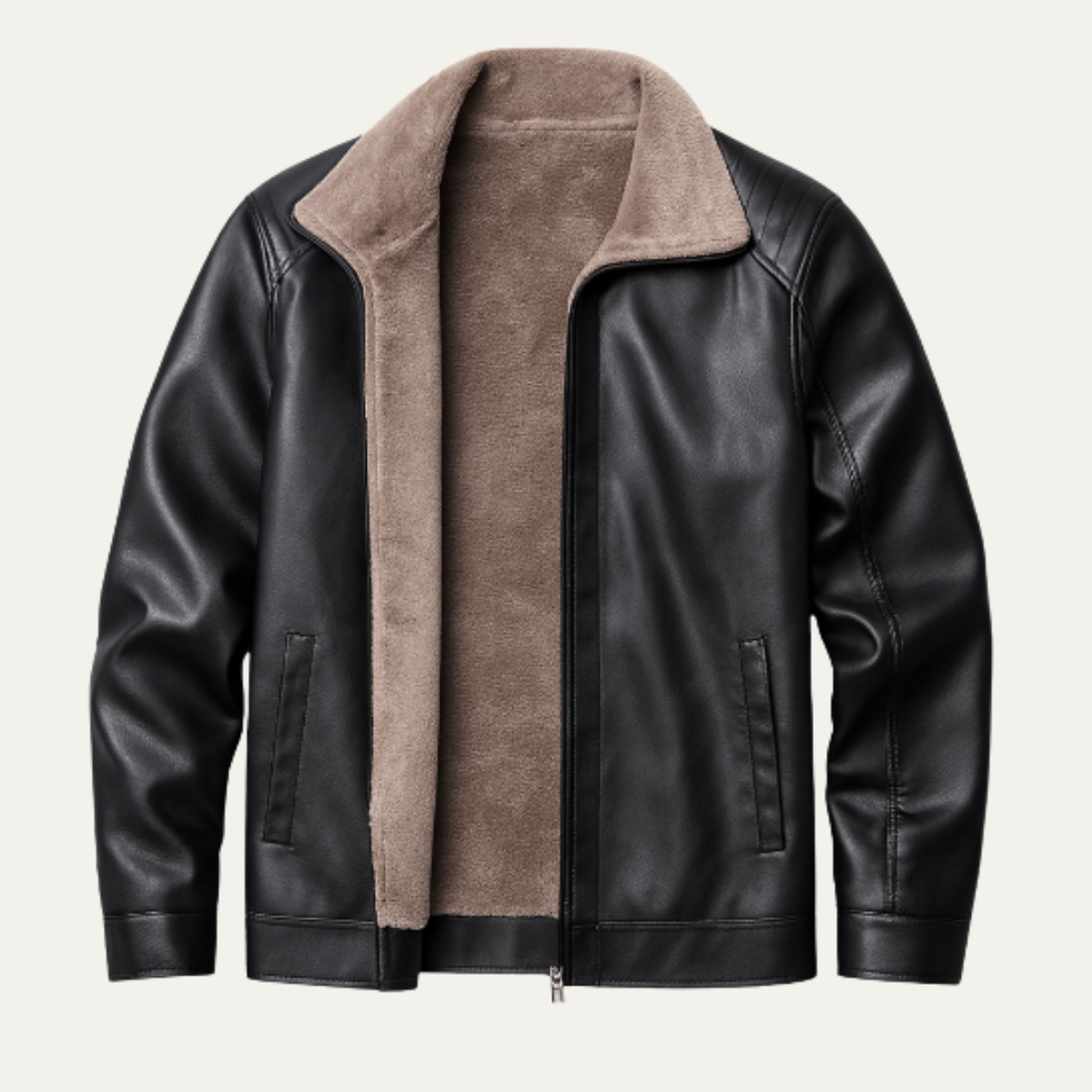 Vane | Men's Sherpa Lined Leather Jacket Black