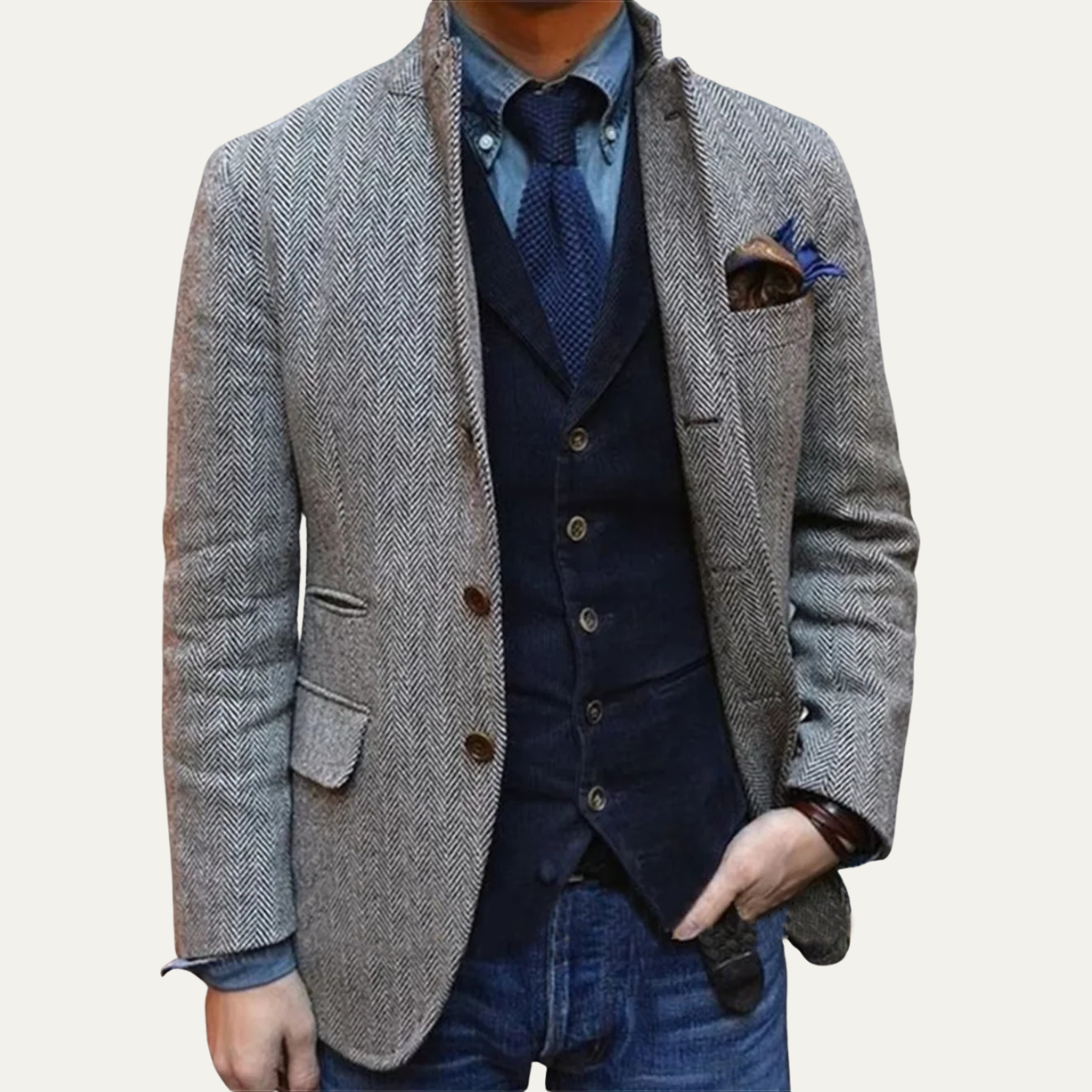 Axel | Men's Tweed Blazer Herringbone Brown