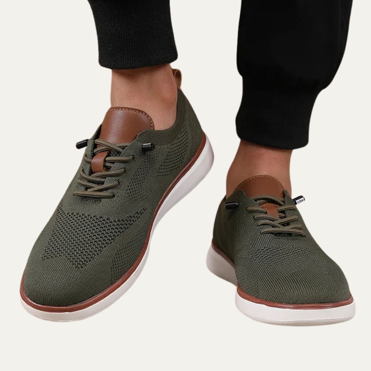 Marco | Men's Breathable Knit Sneaker Beige White Sole