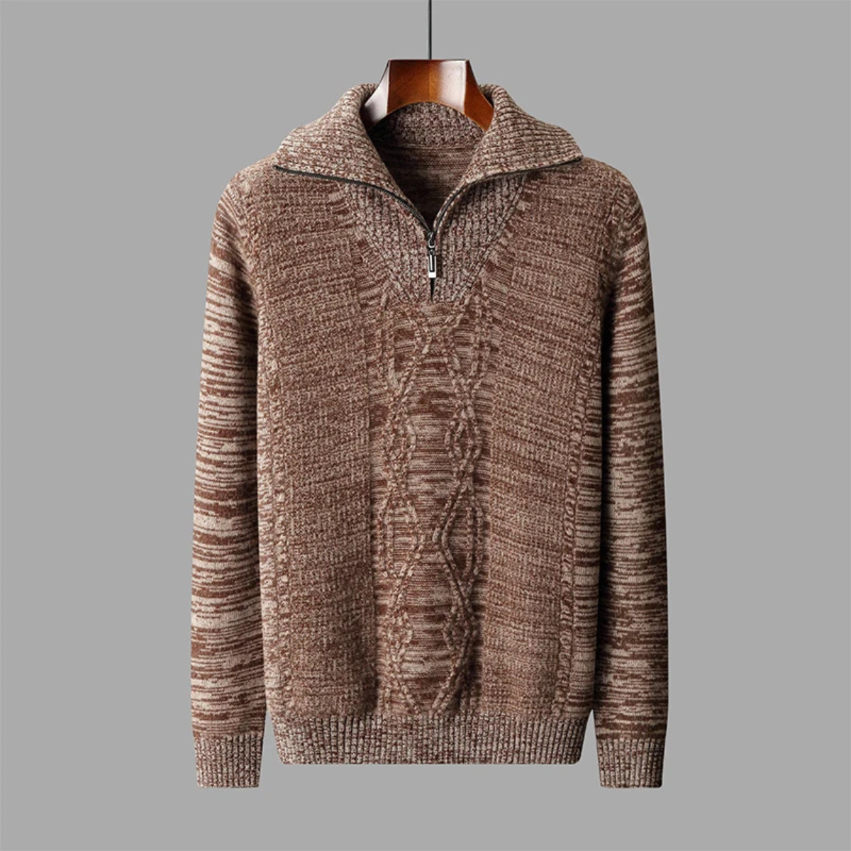 Beau | Men's Cable Knit Quarter Zip Sweater Cream