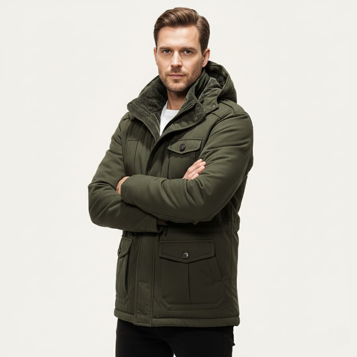 Jaxx | Men's Utility Field Jacket Khaki Hooded Insulated