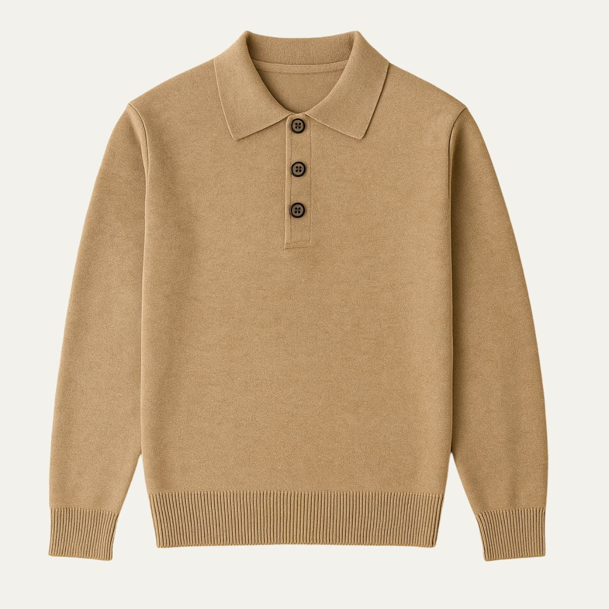 Sable | Men's Knit Polo Sweater Cream Collared