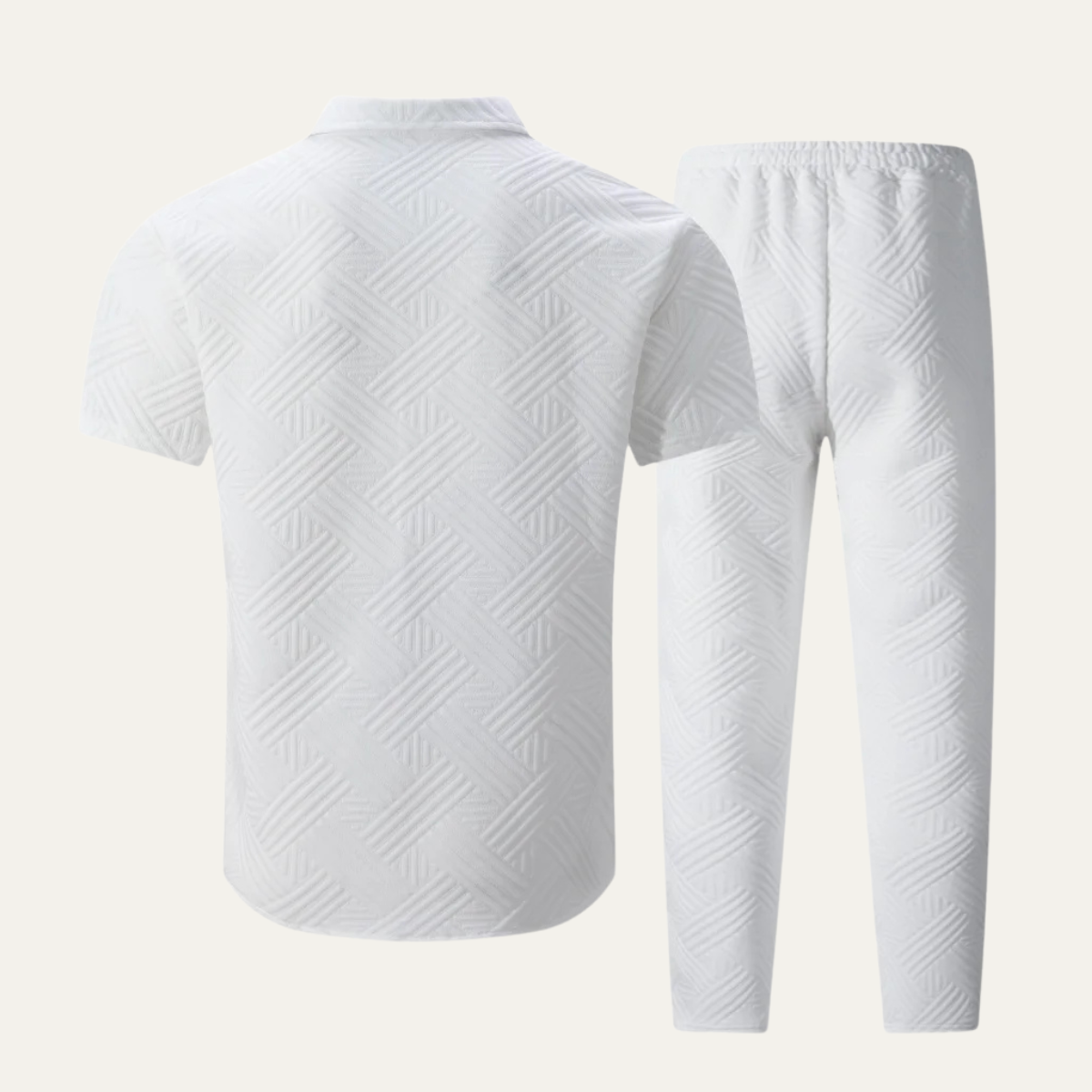 Sage | Men's Casual White Textured Short Sleeve Button Up Lounge Set
