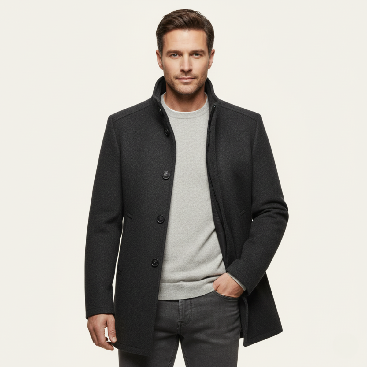 Bram | Men's Wool Blend Overcoat Brown Button Up