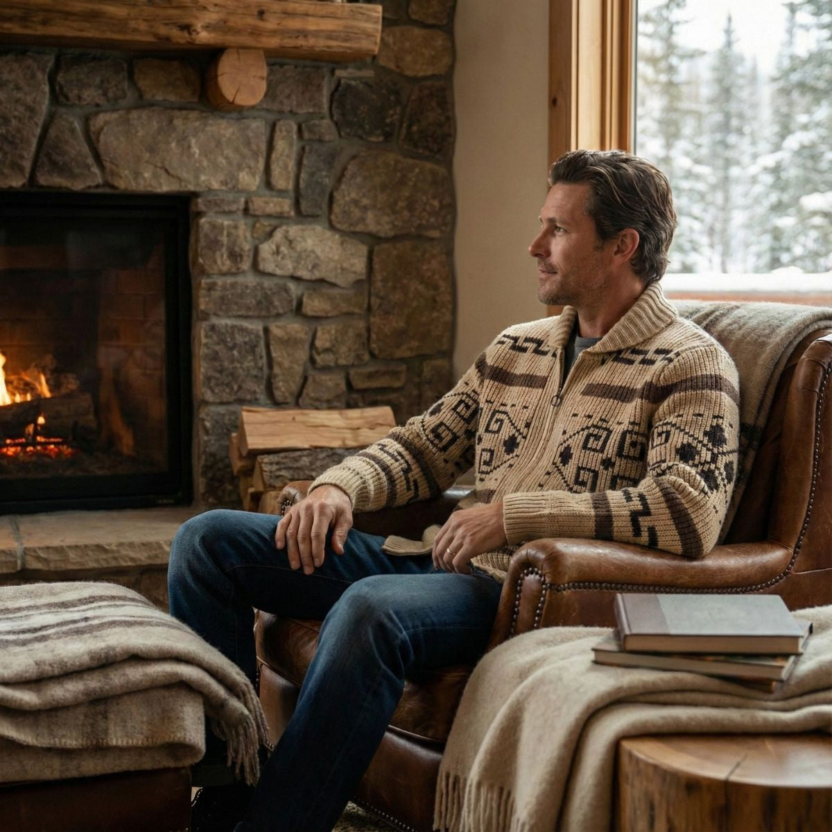 Sage | Men's Argyle Crew Neck Sweater Cream Brown