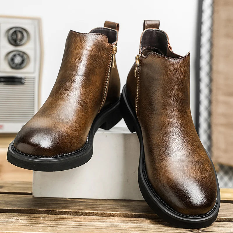 Axel | Men's Vintage Chelsea Boot Brown Leather Black Sole