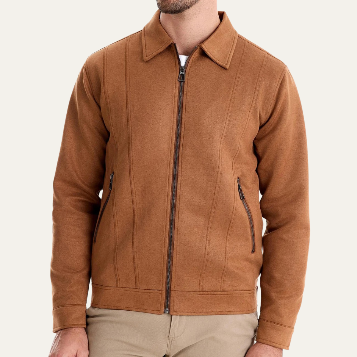 Brach | Men's Casual Suede Leather Jacket Camel Zip Up