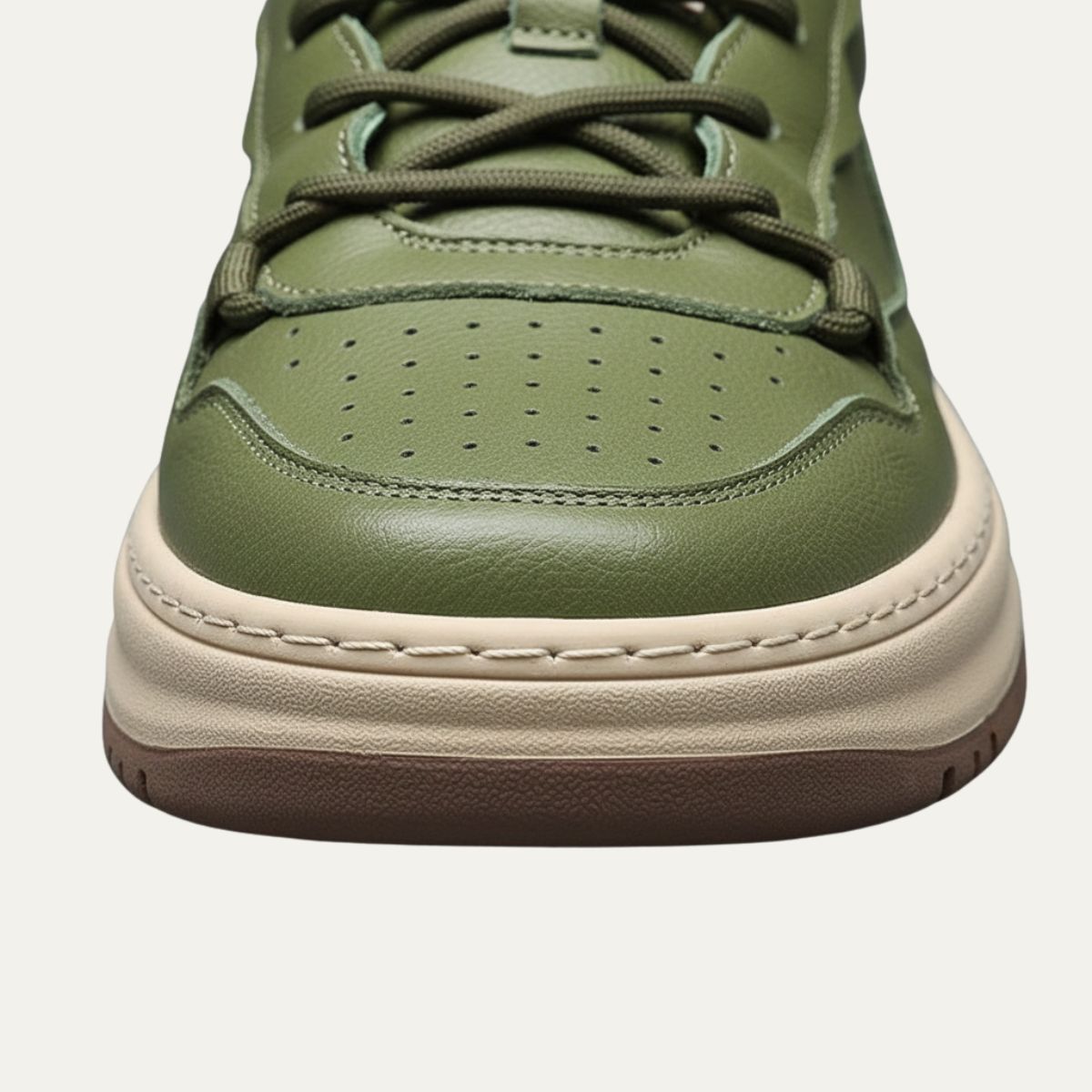 Kai | Men's Leather Low Top Sneaker Sage Green Cream Sole