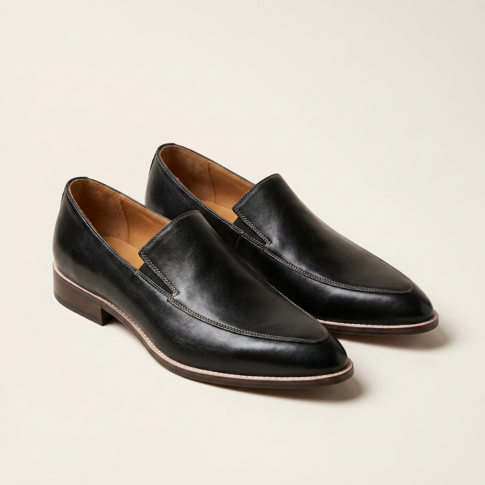 Dama Washington Opal women's leather slip on loafers black comfort fit - front view