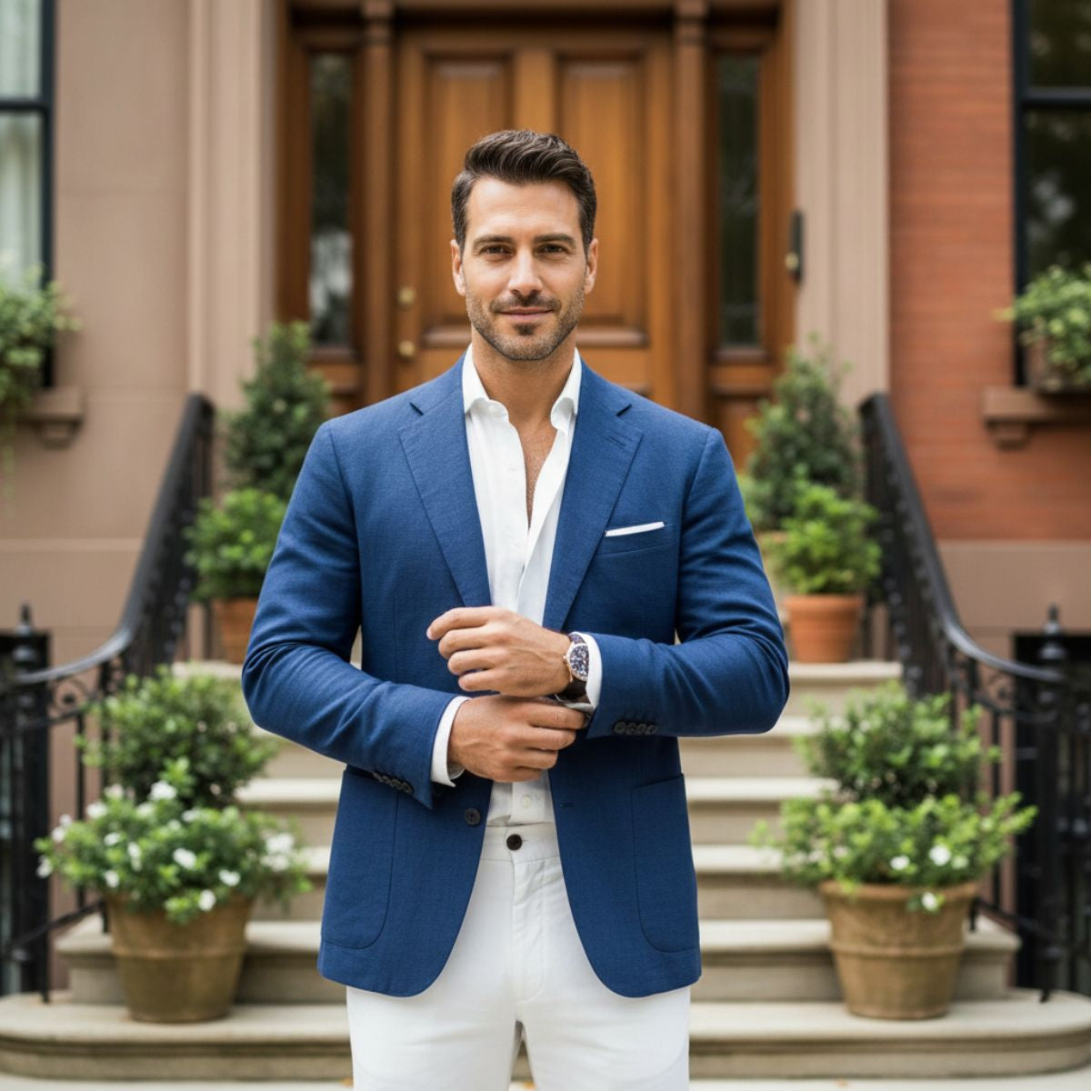 Ezra | Men's Double Breasted Blazer Navy Pinstripe