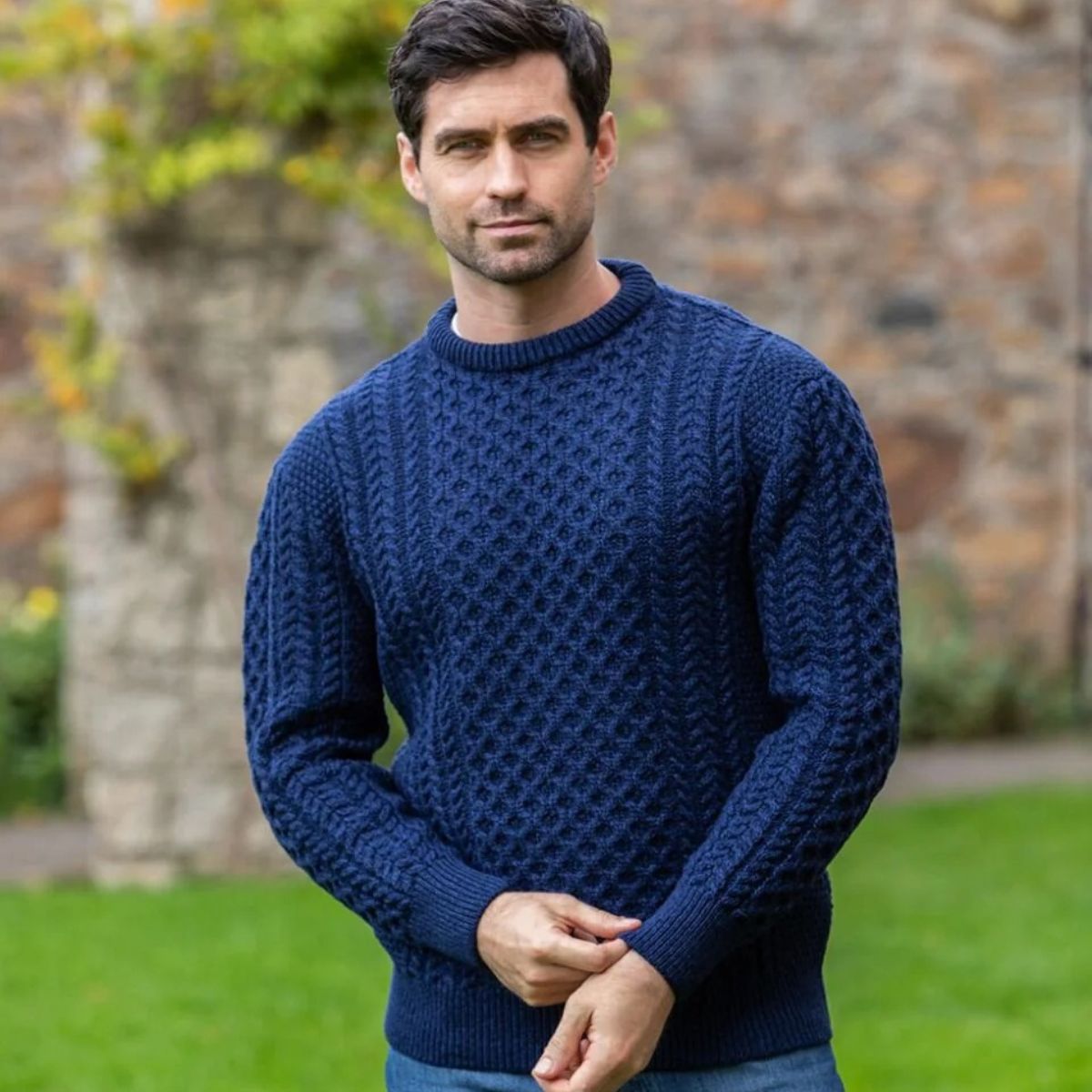Bram | Men's Cable Knit Crew Neck Sweater Cream