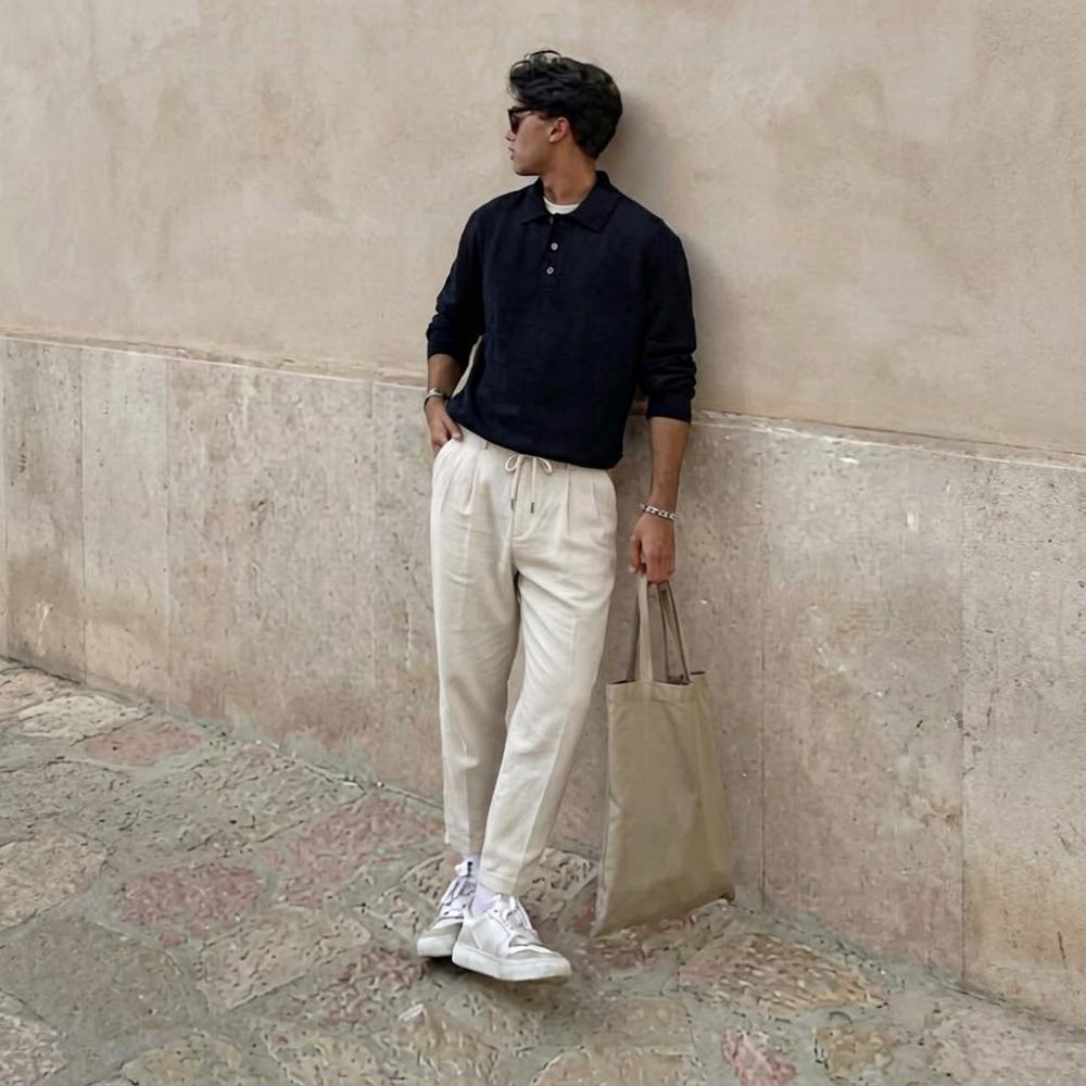 Dama Washington Beau men's linen pants cream loose fit drawstring - view 2