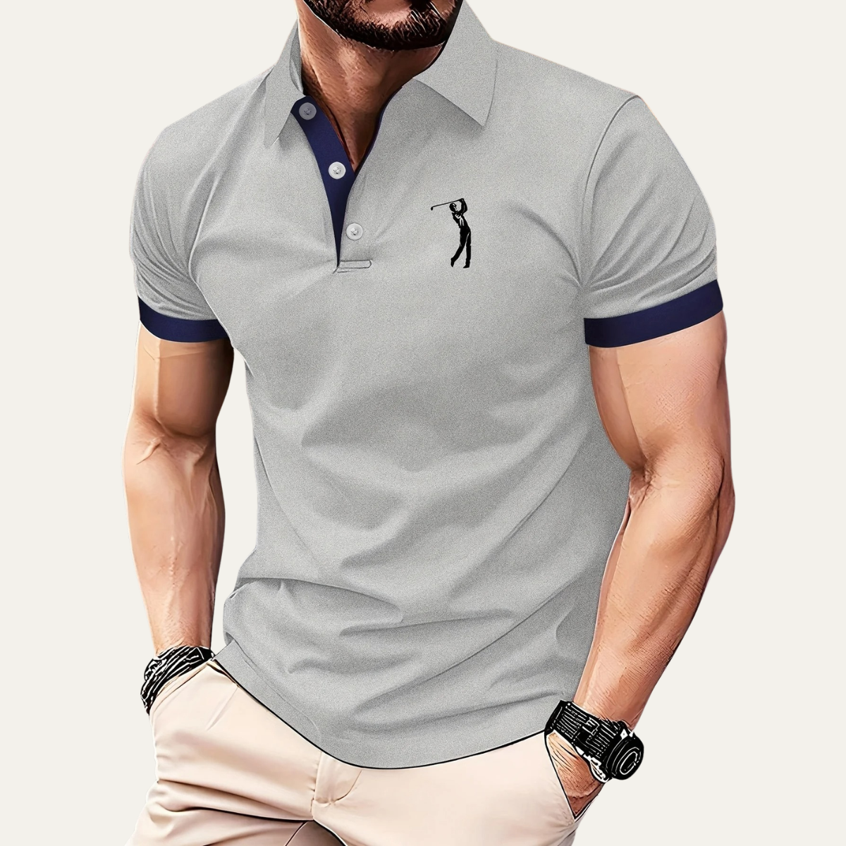 Hugo | Men's Golf Polo Shirt Gray Navy Stripe Short Sleeve