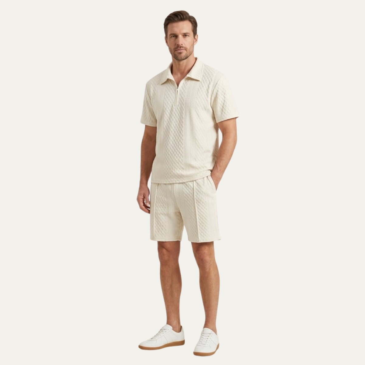 Royce | Men's Lounge Set Cream Short Sleeve Shirt Shorts
