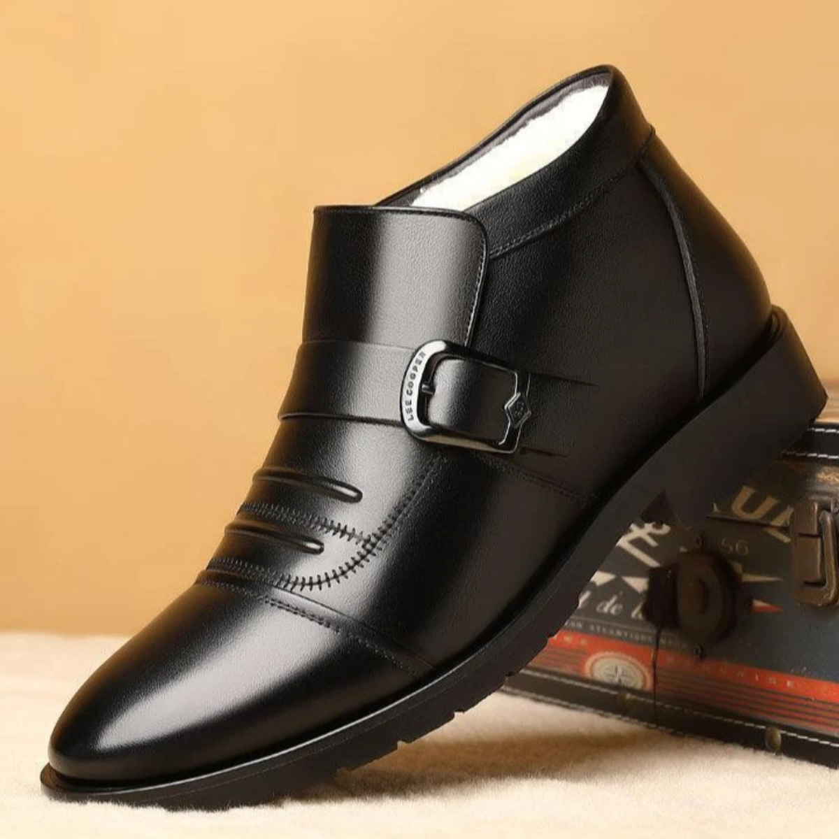 Bram | Men's Leather Ankle Boot Black Fleece Lined