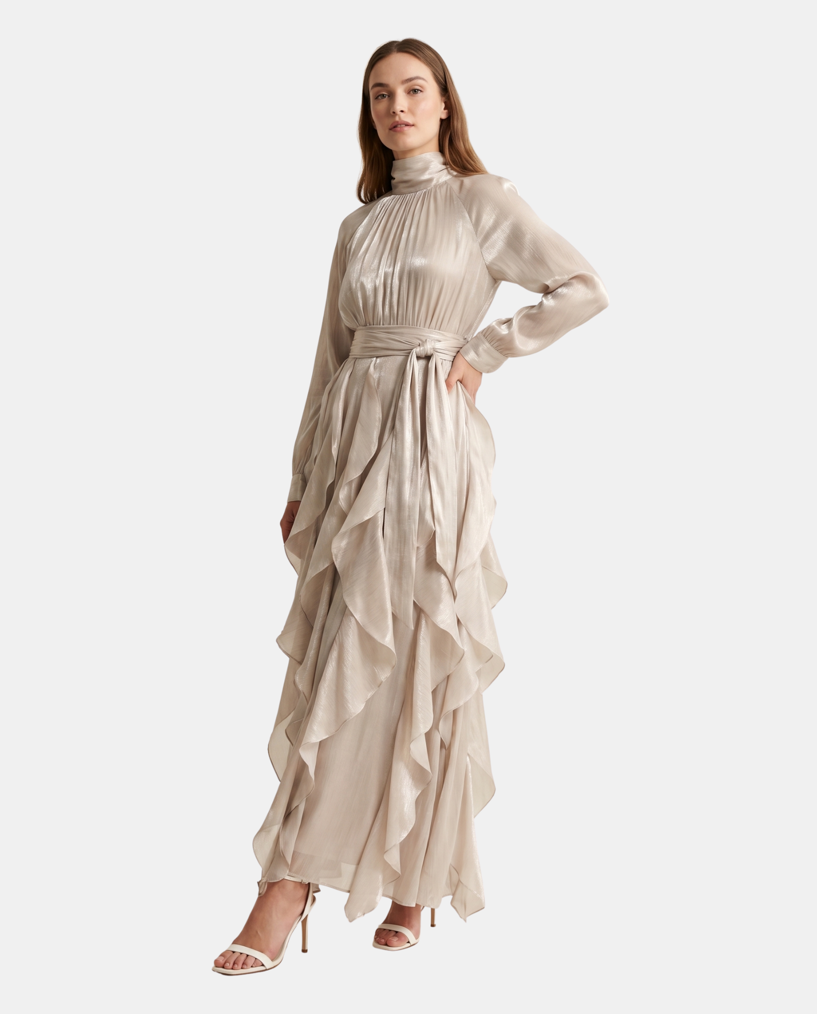 Dama Washington Lola women's long sleeve maxi dress cream ruffled - view 2