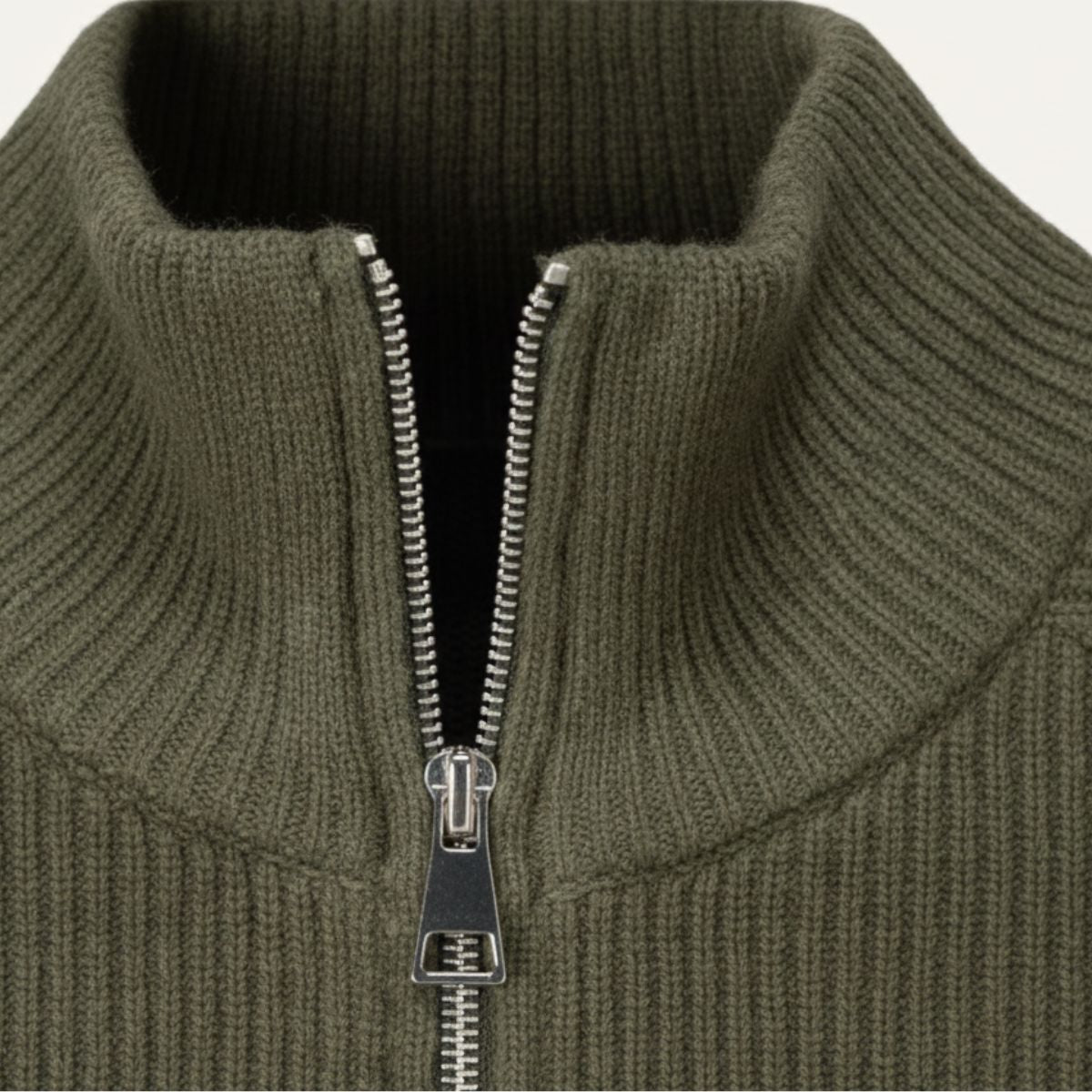 Bram | Men's Cardigan Sage Green Zip Up Ribbed Knit