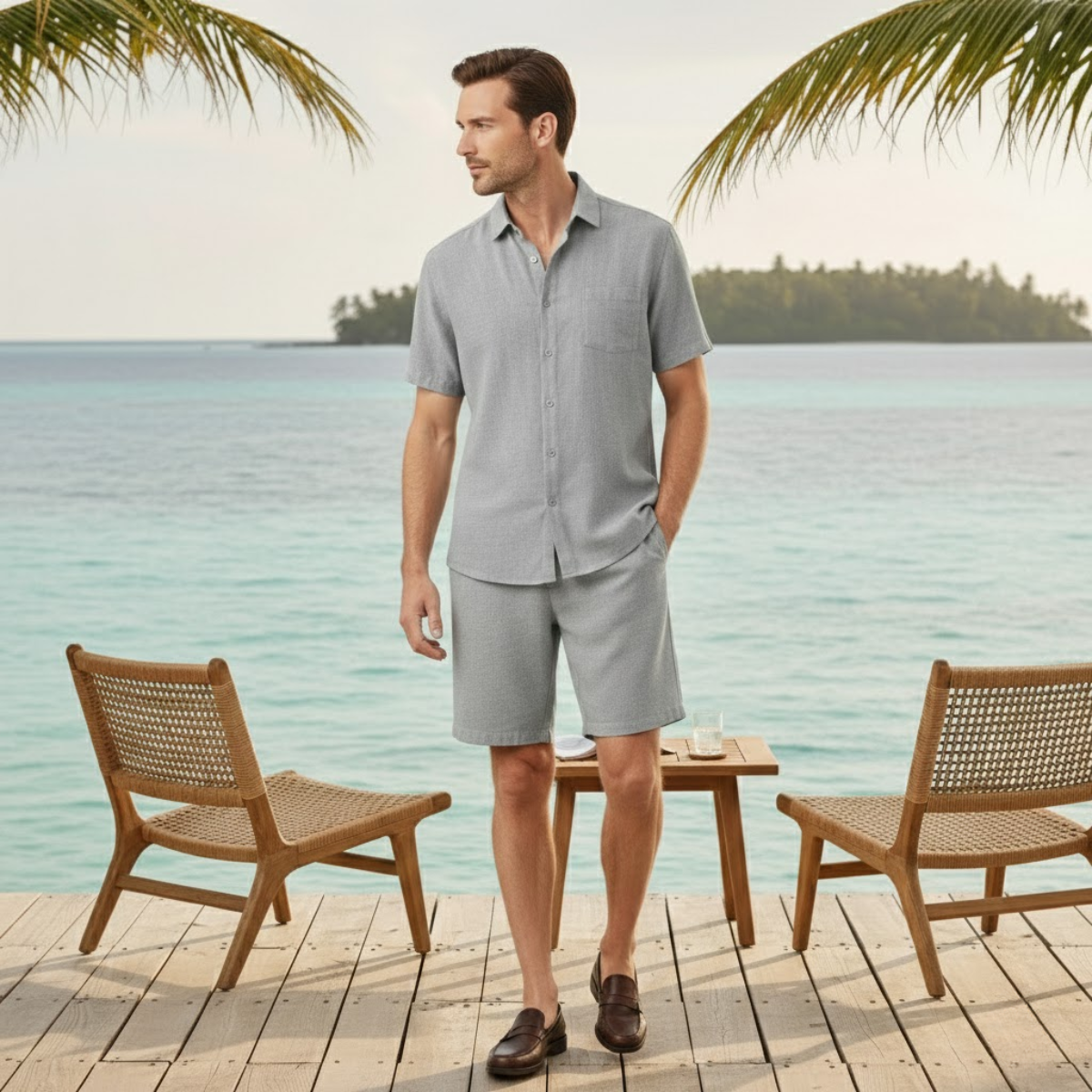 Sage | Men's Casual Linen Shorts Set Gray