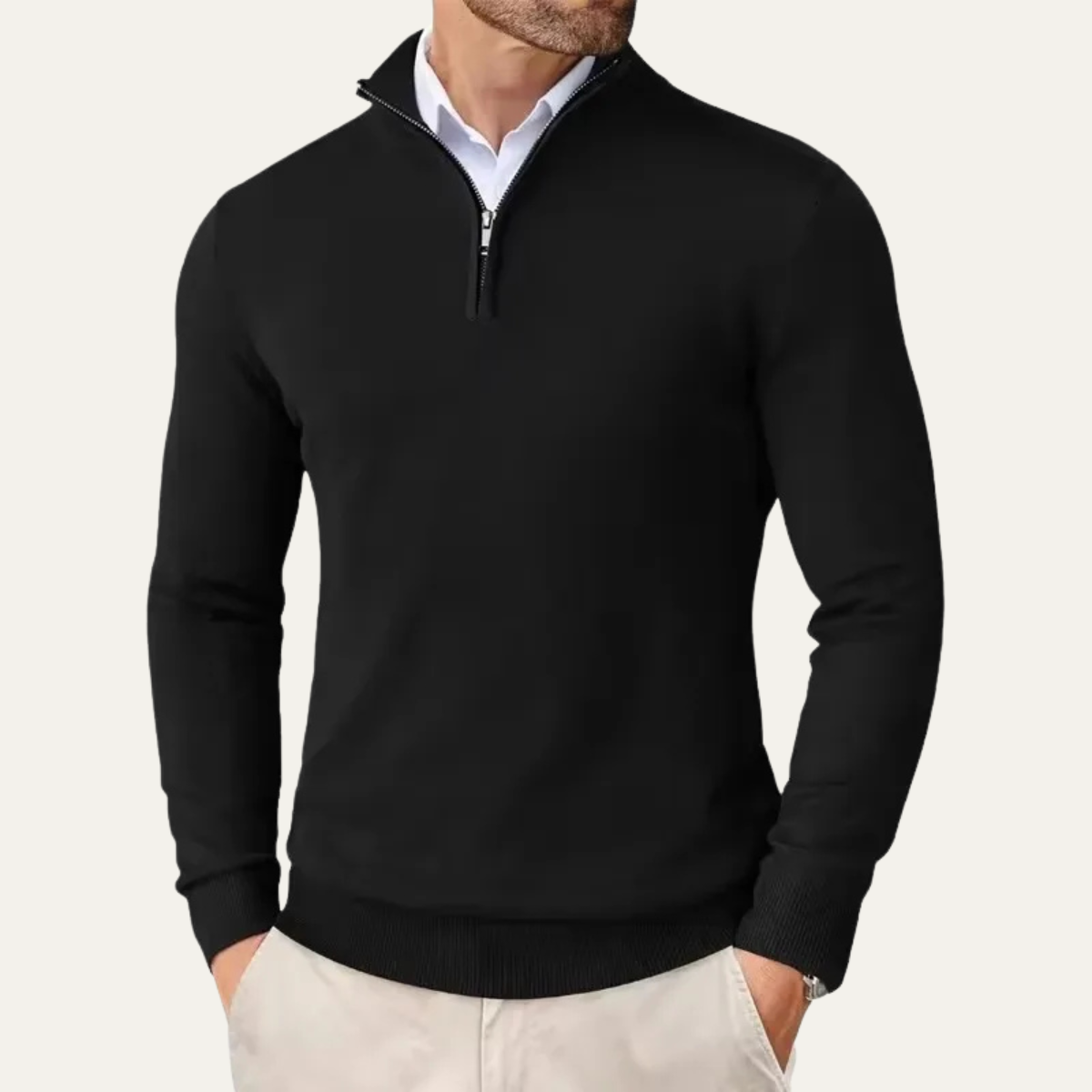 Bram | Men's Quarter Zip Sweater Camel Mock Neck Long Sleeve