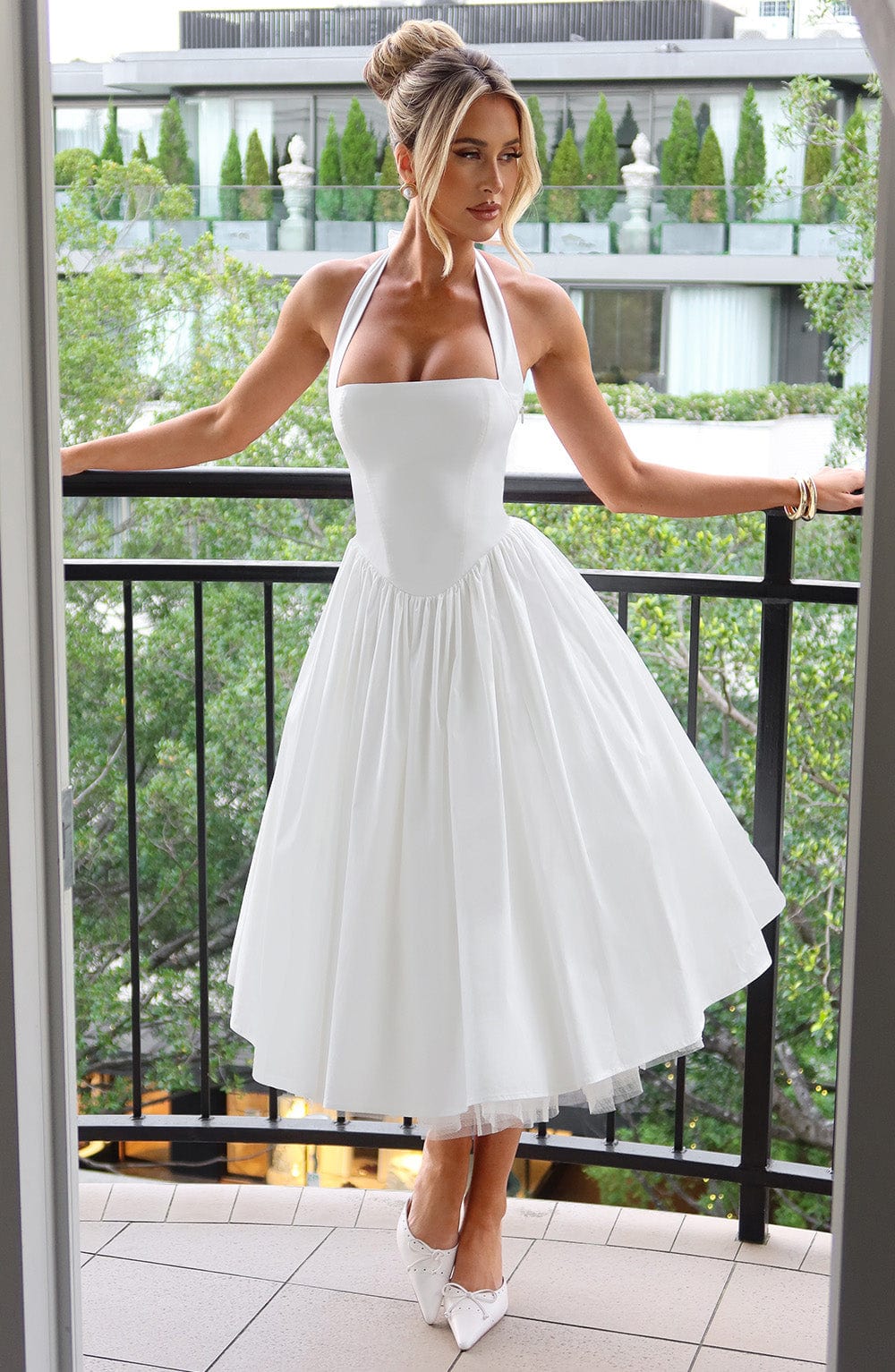 Rue | Women's Halter Midi Dress Cream A Line