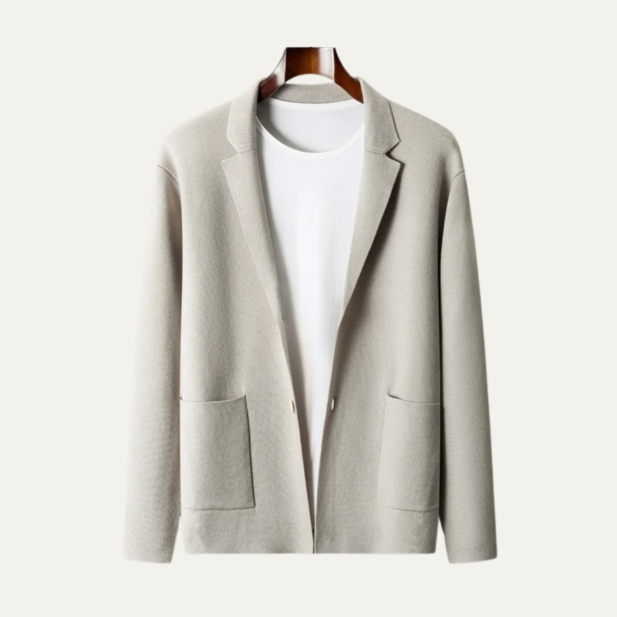 Beau | Men's Cream Crew Neck Cardigan Sweater Relaxed Fit