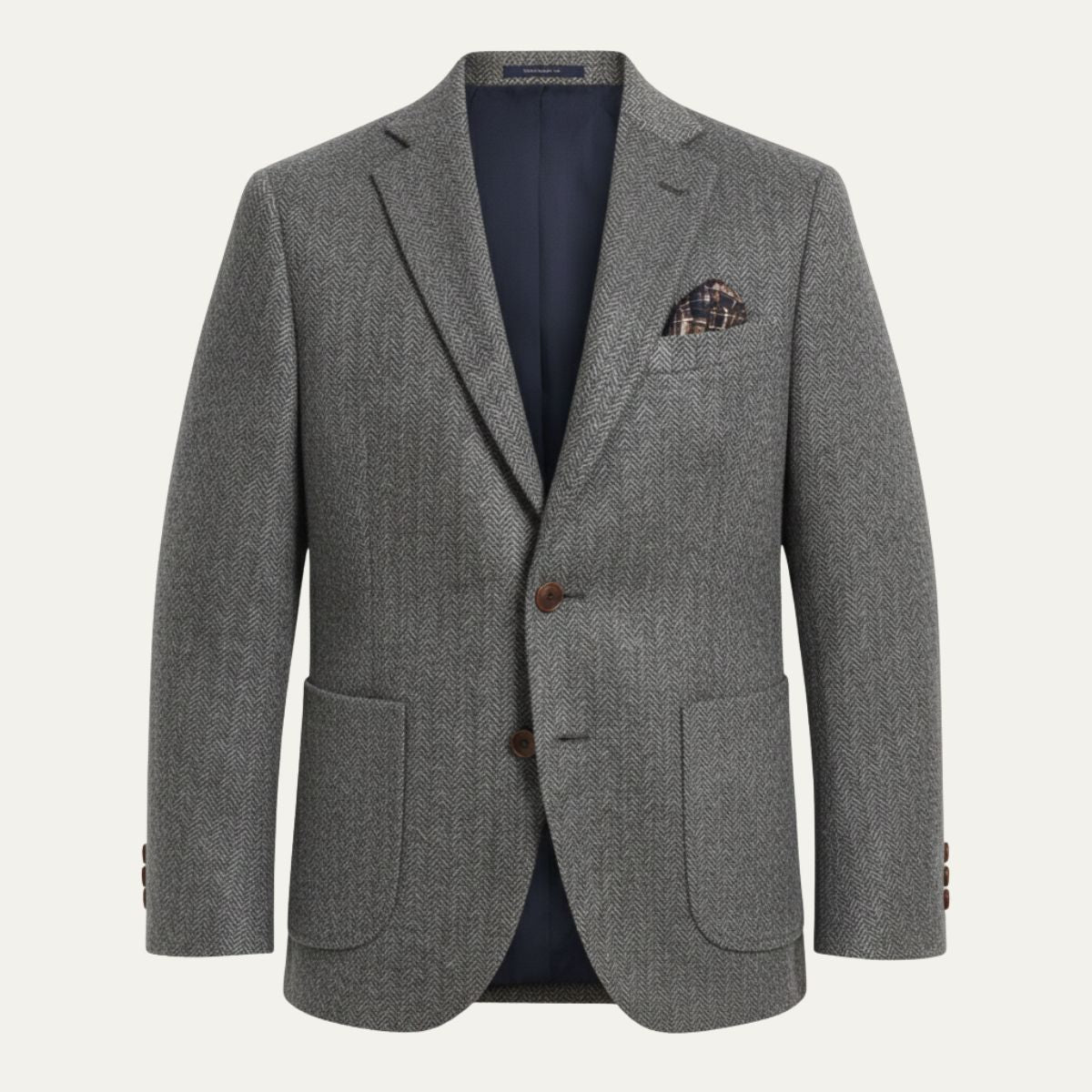 Evan | Men's Navy Herringbone Wool Blazer Single Breasted