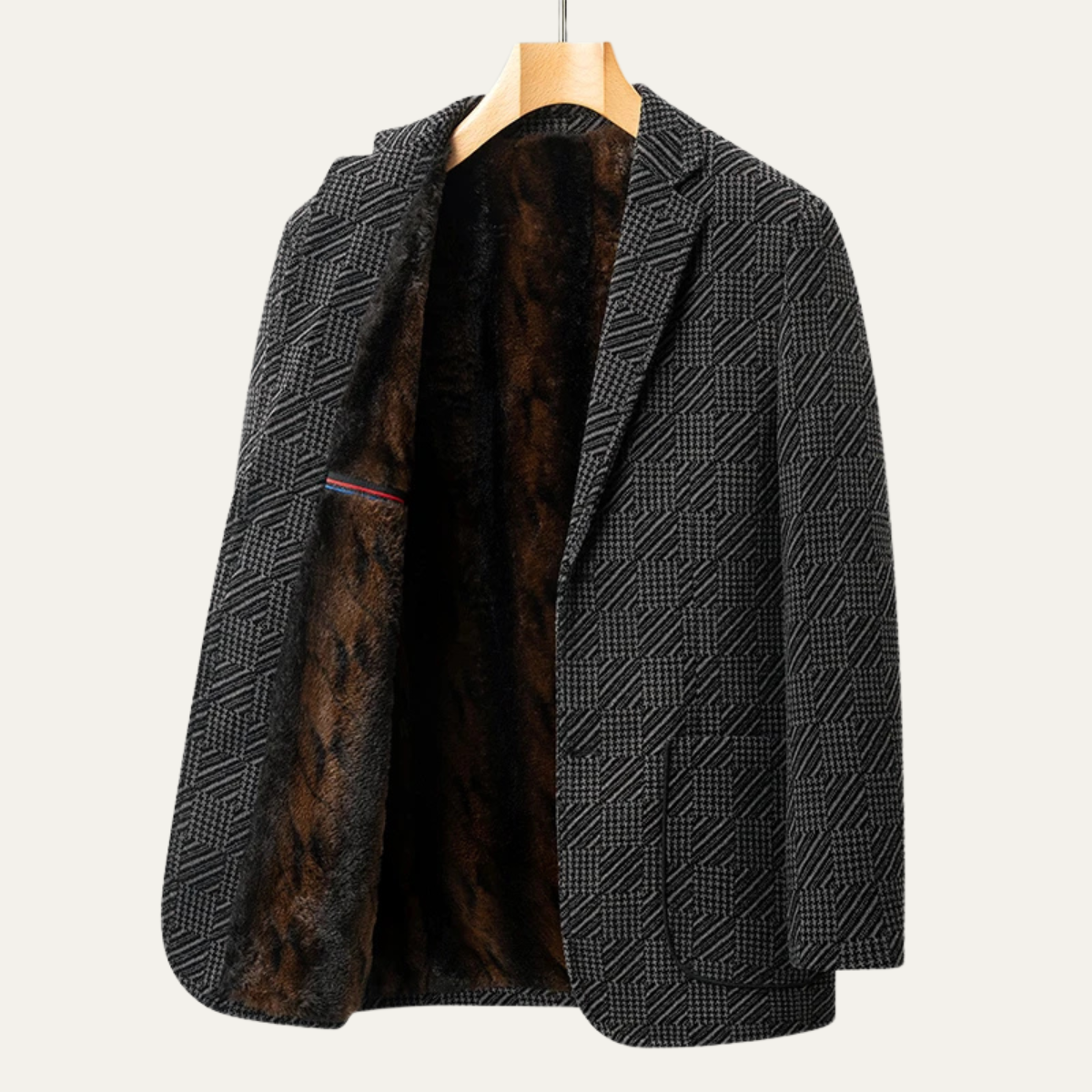 Axel | Men's Houndstooth Blazer Navy With Fur Lining