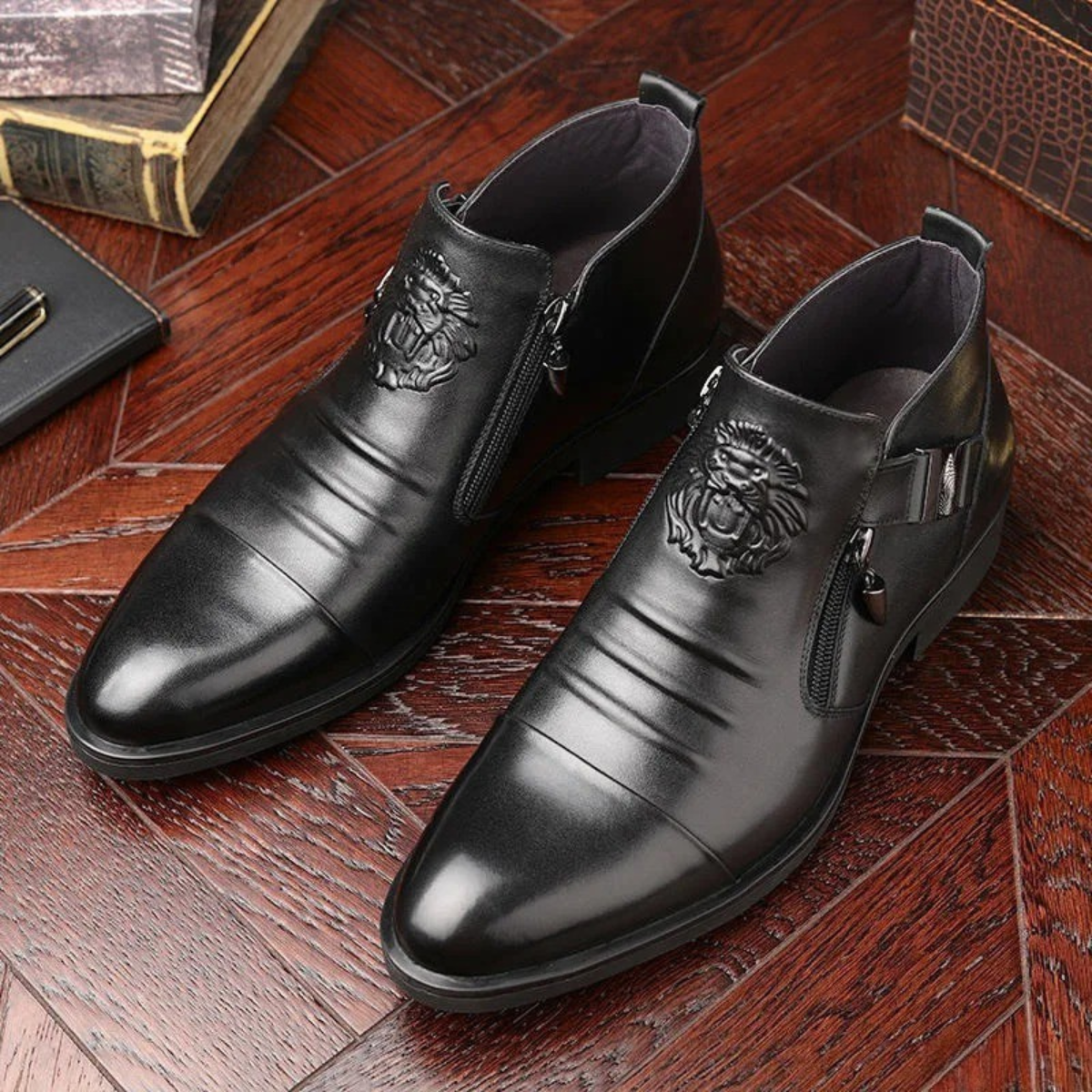 Dane | Men's Leather Ankle Boots Black Zip Detail
