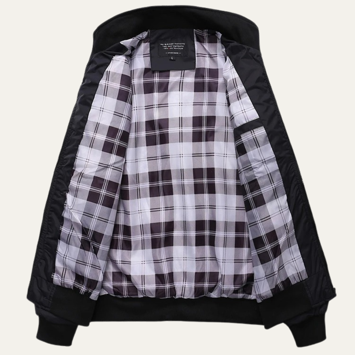 Vance | Men's Lightweight Bomber Jacket Black Plaid Lined