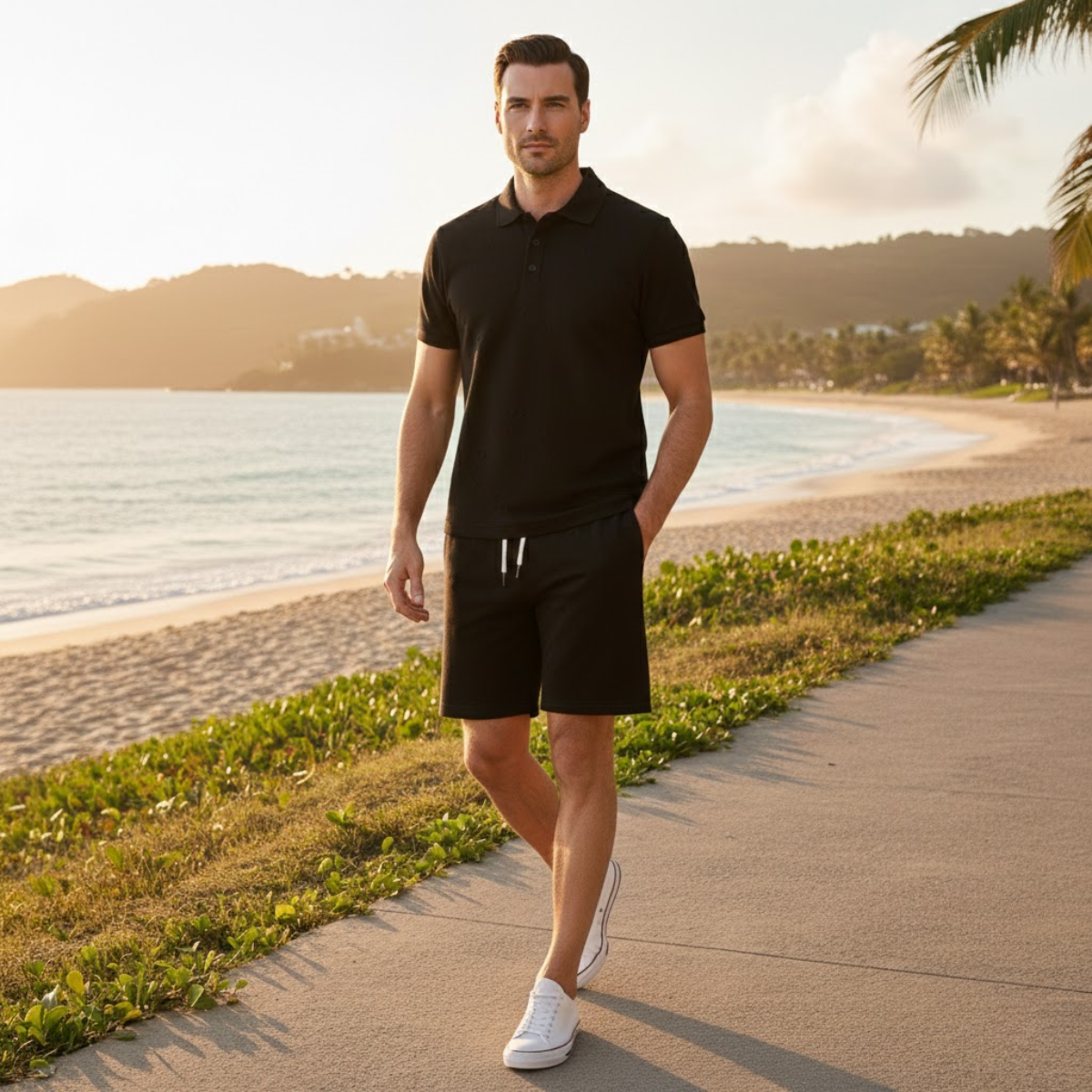 Ezra | Men's Polo Sweatsuit Navy Short Sleeve