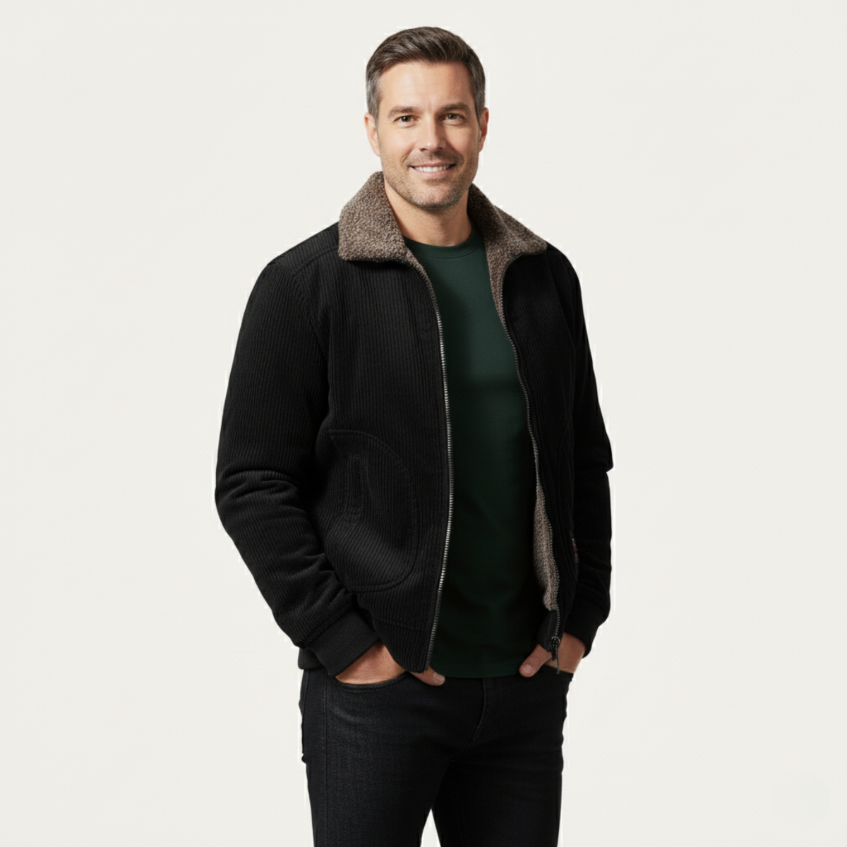 Axel | Men's Corduroy Jacket Camel Fleece Lined Fur Collar