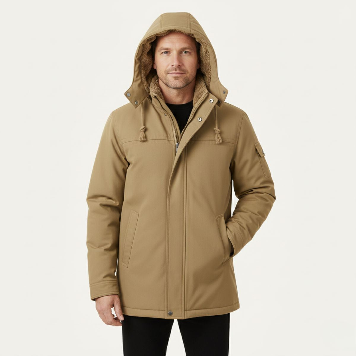Callum | Men's Utility Parka Jacket Black Sherpa Lined Hood