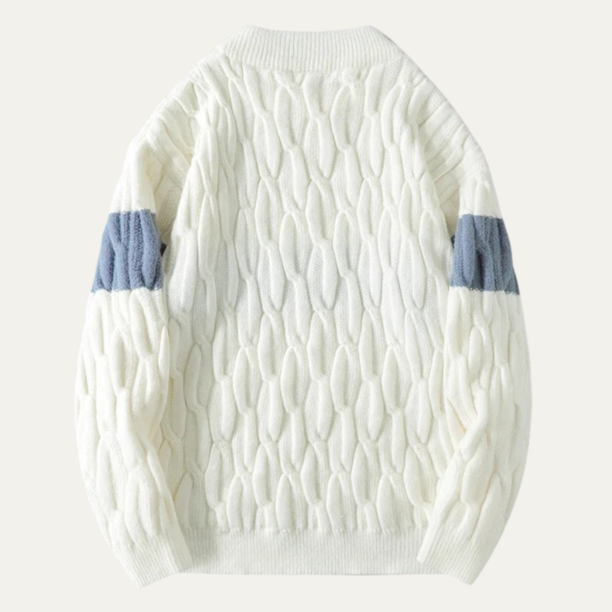 Beau | Men's Cable Knit Sweater Cream Blue Colorblock Stripe