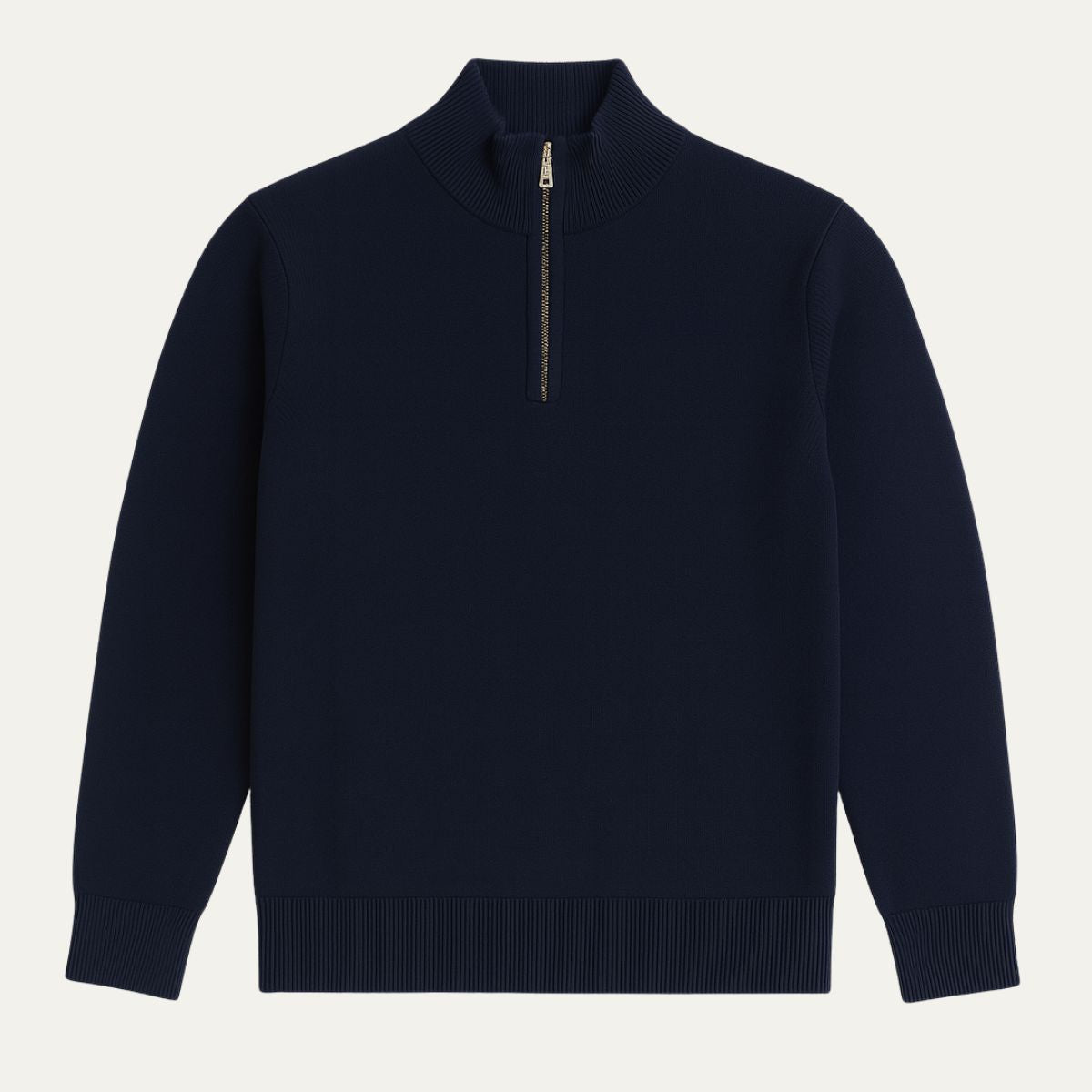 Axel | Men's Quarter Zip Sweater Cream Ribbed Collar