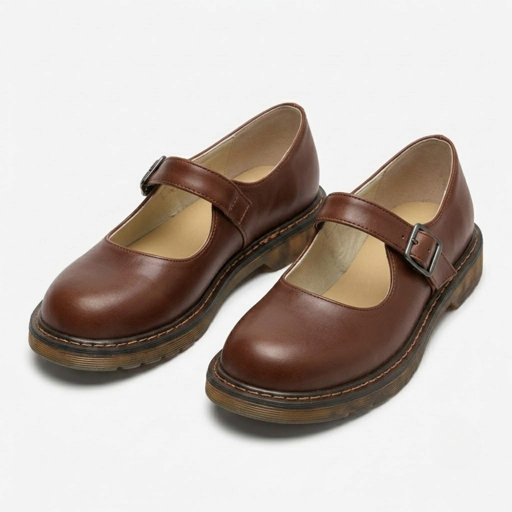 Margot | Women's Mary Jane Flat Black Leather Buckle