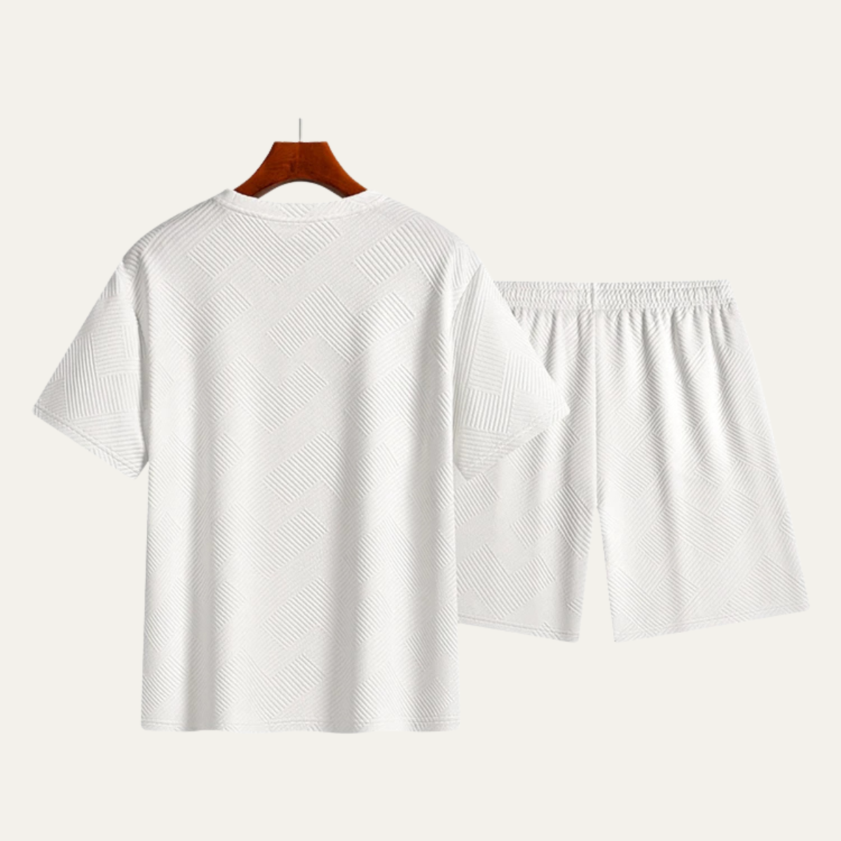 Leon | Men's Sweatsuit White Textured Short Sleeve