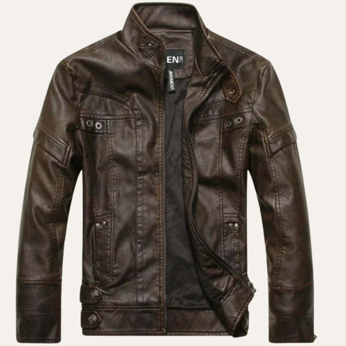 Vex | Men's Leather Jacket Tan Zip Up Biker